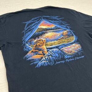 Jedco Mens XXL Black Graphic T-Shirt Journey Explore Discover Dog Camping Tent